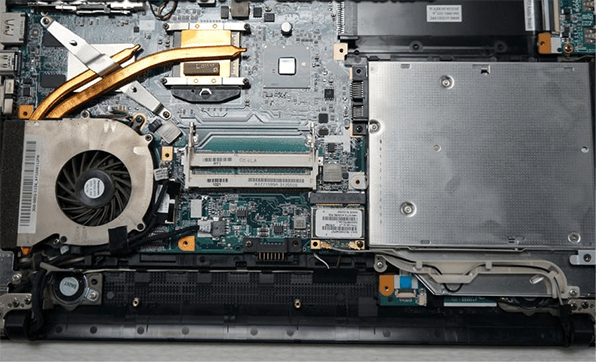 view of laptop bottom, including all kinds of parts, such as fan